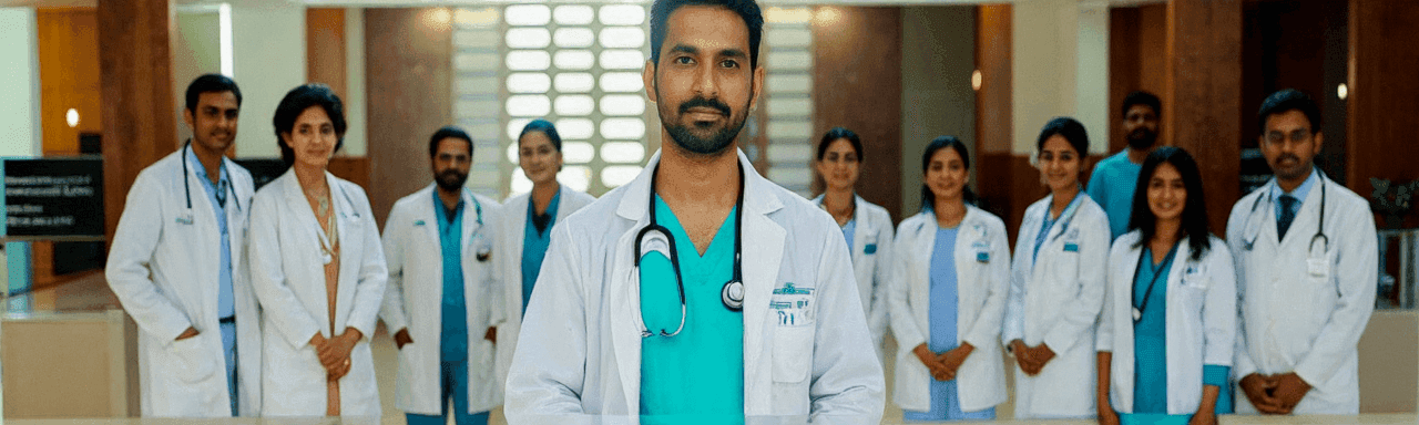 Medical team of doctors and nurses in hospital